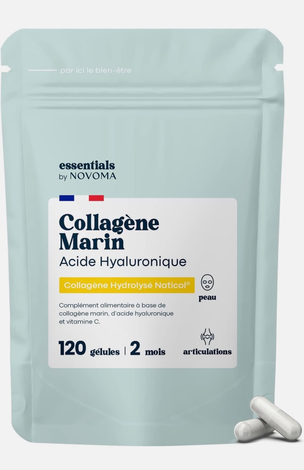 Collagène Marin + Acide Hyaluronique Vitamine C 120 Gélules – Cure 2 Mois